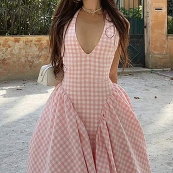 Pink and White Checkered Dress - Picture 2 of 8